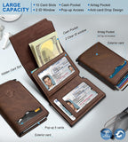 Cartera para hombre, tarjetero desplegable delgado con bloqueo RFID, billetera triple minimalista con 10 ranuras para tarjetas, bolsillo para efectivo y 2 ventanas para identificación, funda