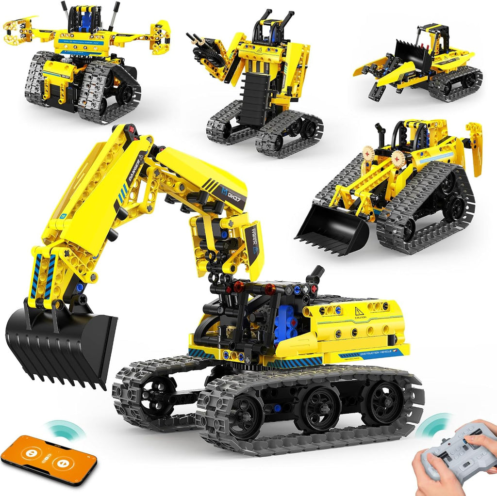 LECPOP Juguetes de construcción 5 en 1, kit de robótica STEM, 430 piezas de bloques RC Robot Erector, aplicación y control remoto, kits de ciencia de excavadora para niños de 6, 7, 8, 9, 10, 11, 12-14