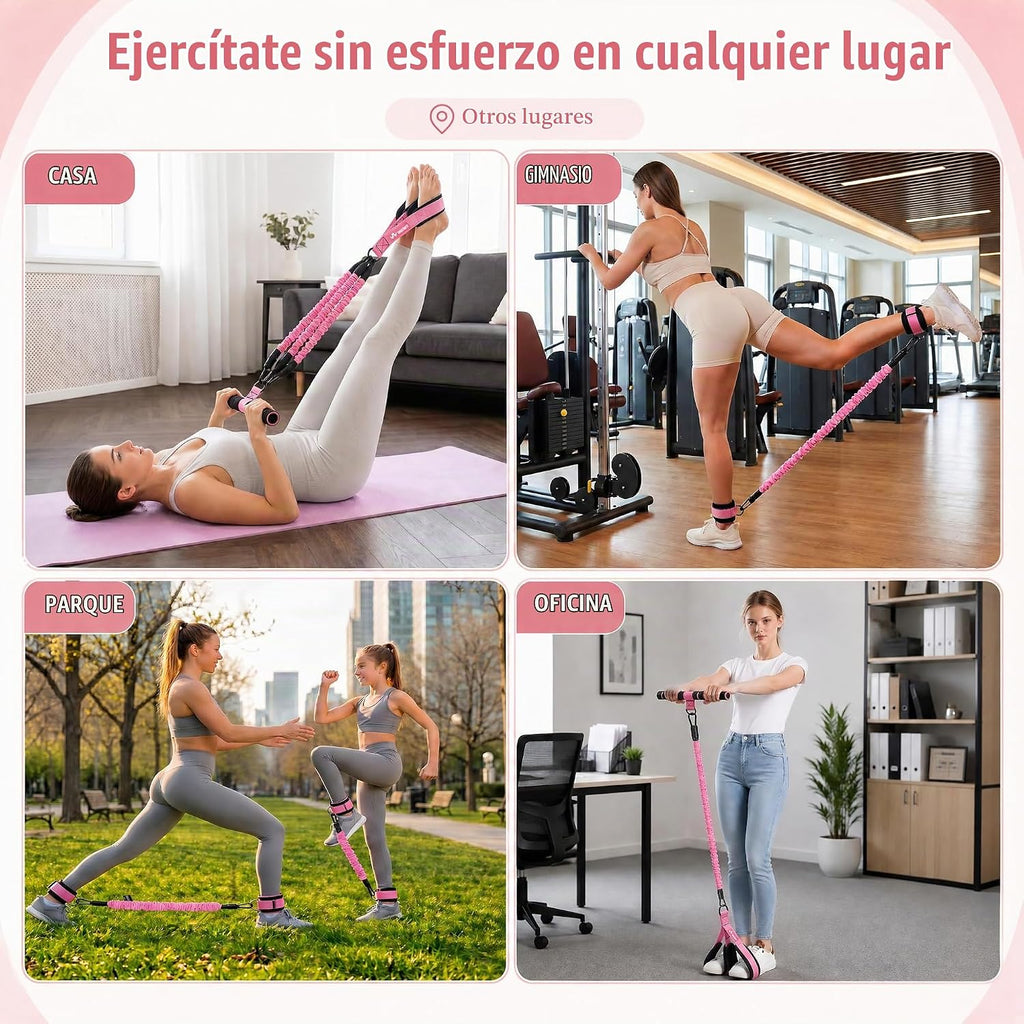 WHATAFIT Banda de Resistencia con Pedal con Mangos y Correas para Tobillo 3 Niveles Gimnasio en Casa