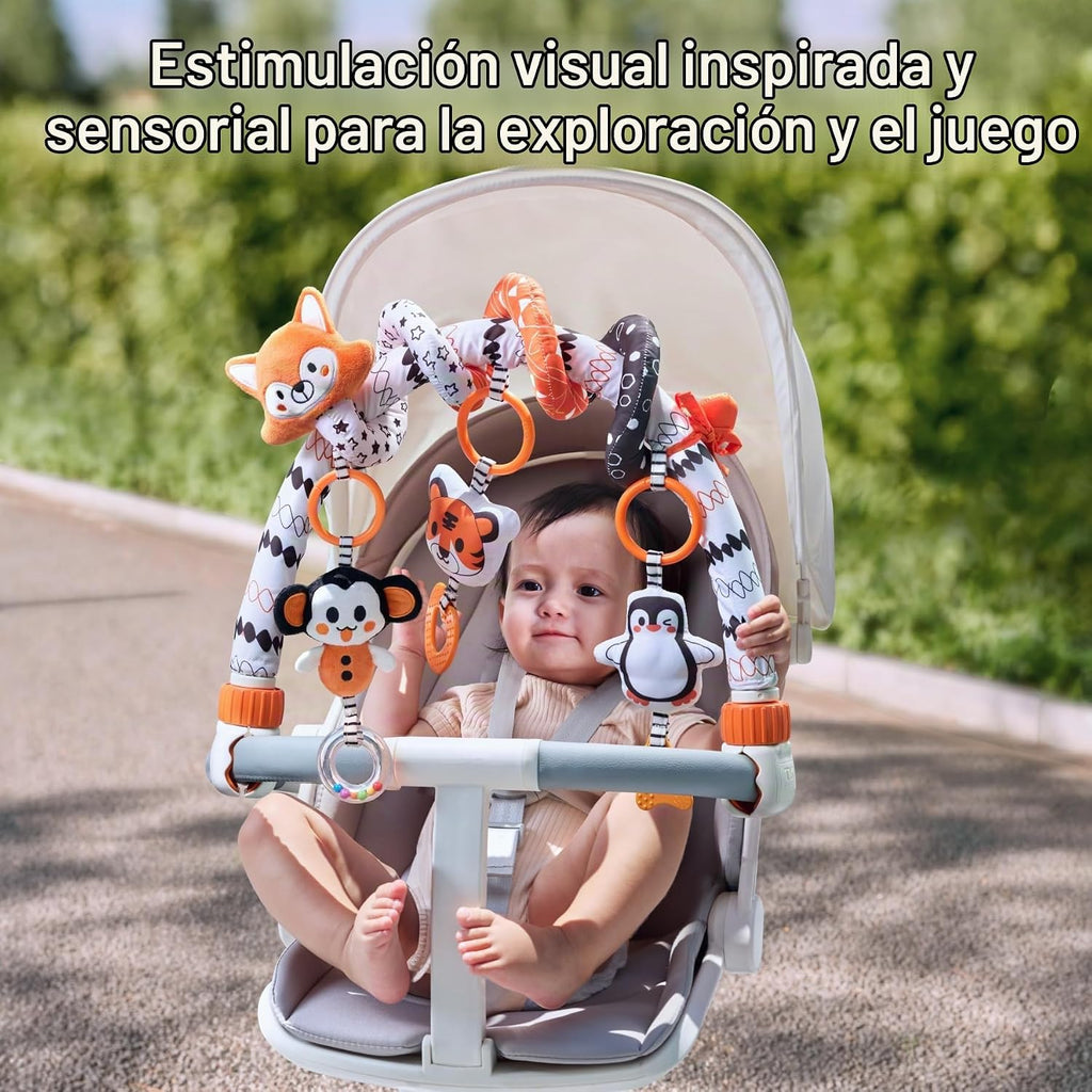 TUMAMA - Juguetes de arco de cochecito de bebé en blanco y negro, juguetes de sonajero colgantes en espiral extraíbles, asiento de coche de alto contraste y juguetes para cochecito de bebé de 0, 3, 6
