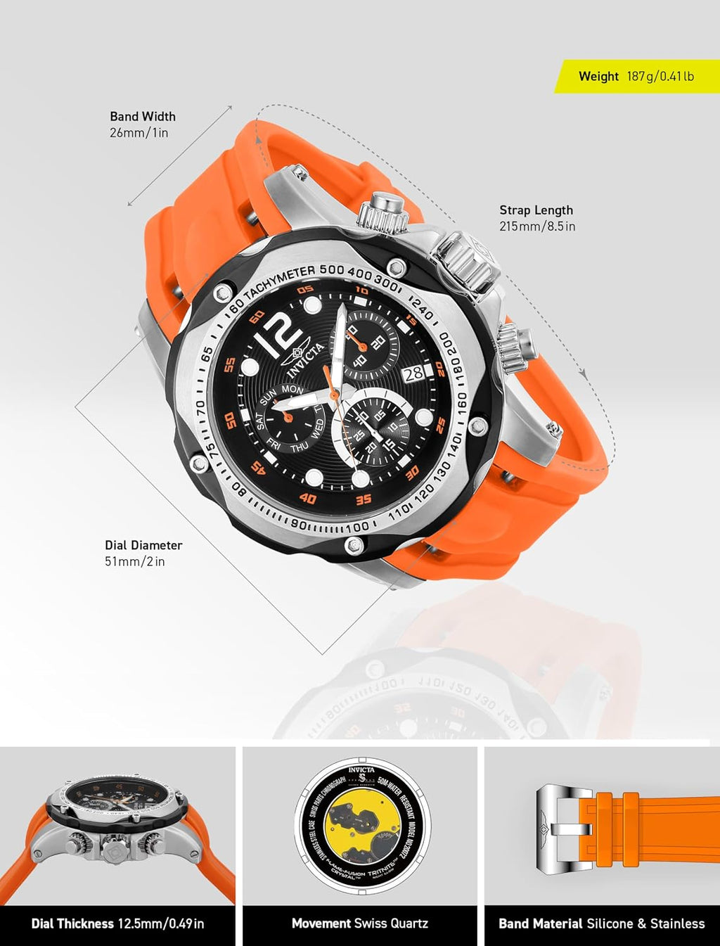 Invicta Speedway 2.008 in Reloj de cuarzo de silicona para hombre