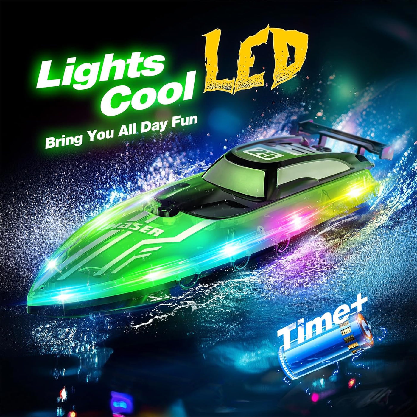JOI MEW Barco RC con luces LED para niños, barcos de carreras de co...