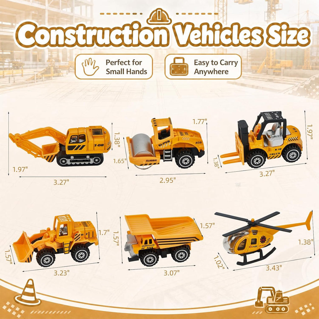 6 piezas de juguetes de vehículos de construcción, mini vehículos de