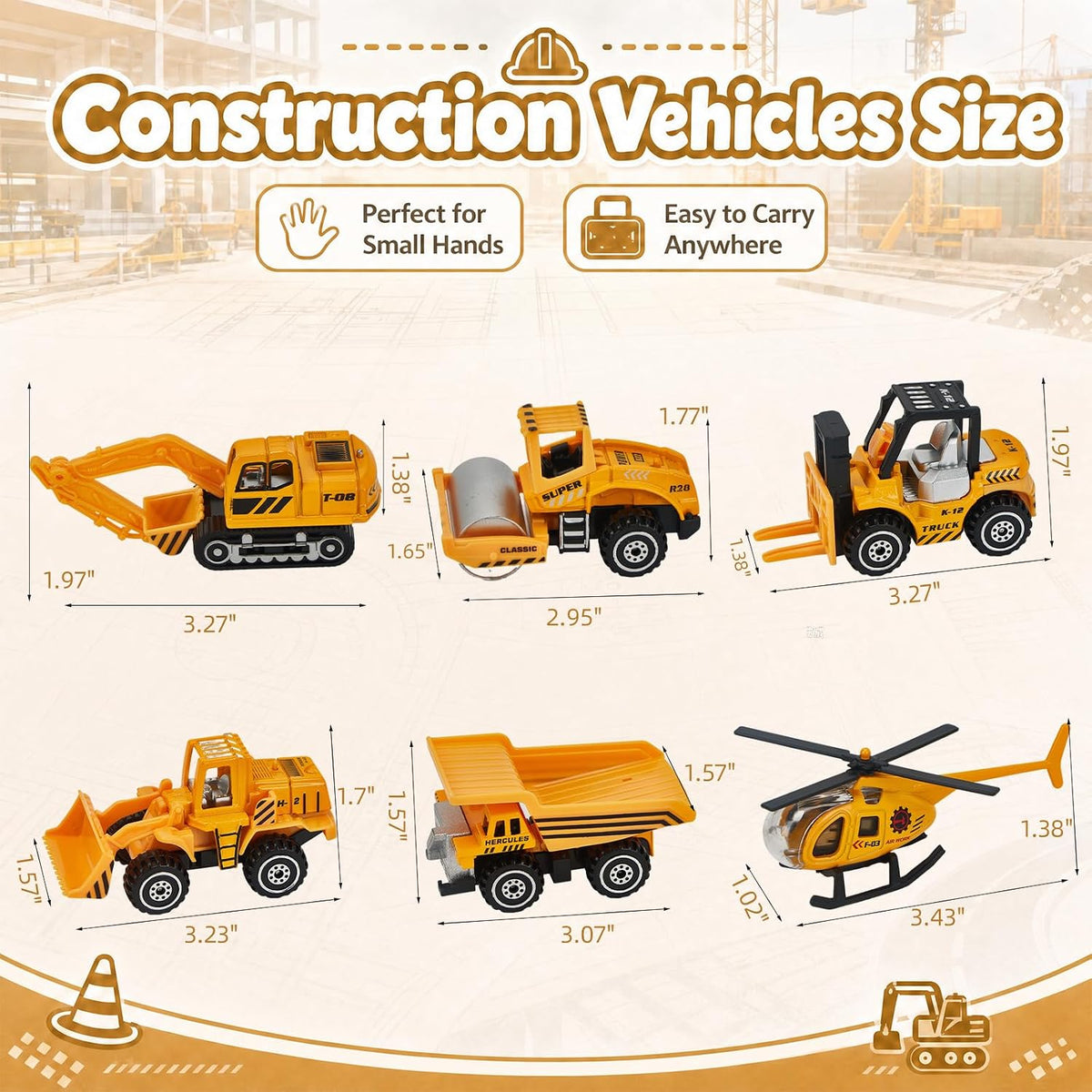 6 piezas de juguetes de vehículos de construcción, mini vehículos de