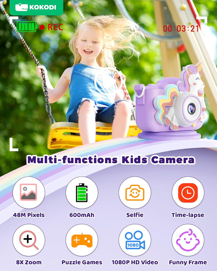 KOKODI Cámara de juguete digital para niños, regalos de cumpleaños...