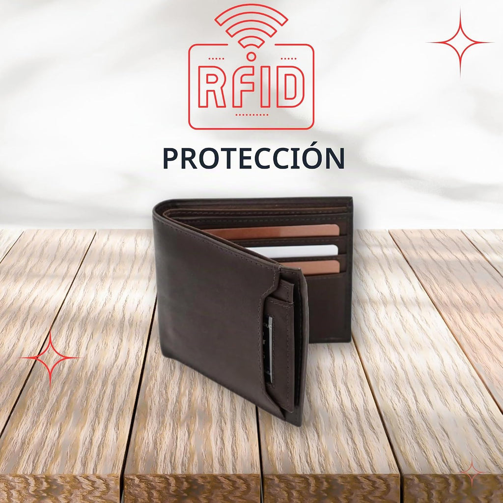 Billetera para hombre con soporte extraíble para identificación, bloqueo