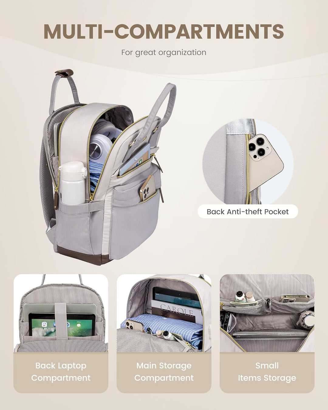 LOVEVOOK Mochila de viaje para laptop para mujer, bolsa antirrobo p...