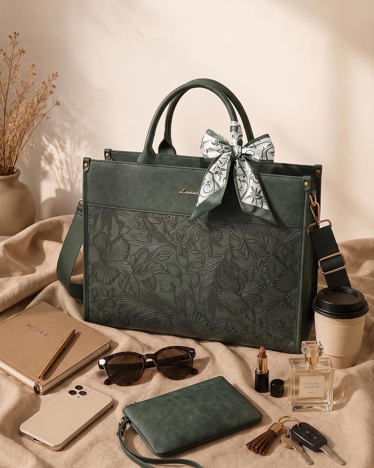 LOVEVOOK Bolsa de mano para laptop para mujer, bolsa de trabajo vintage con