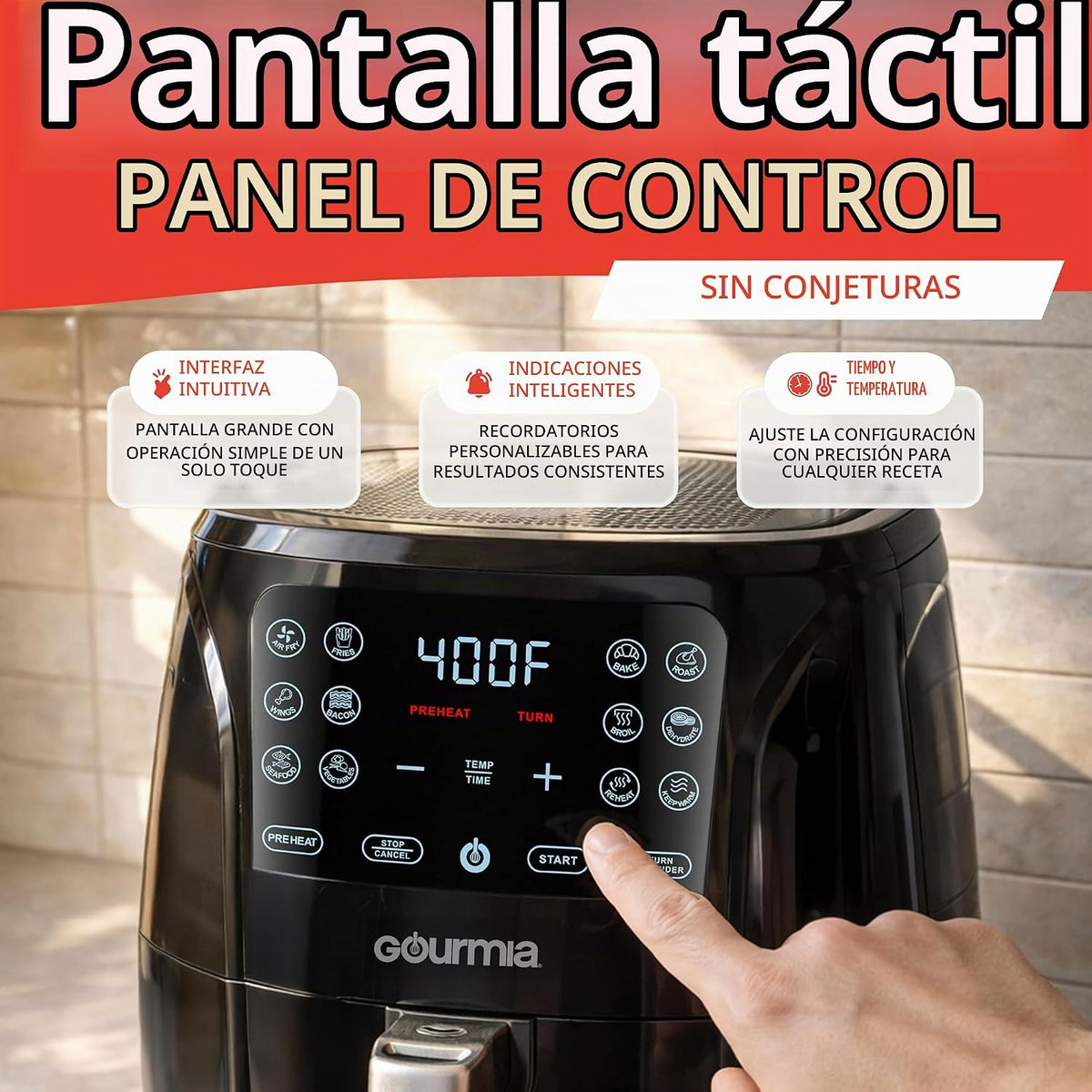 Gourmia Freidora de aire – Capacidad de cesta de 6 cuartos de galón