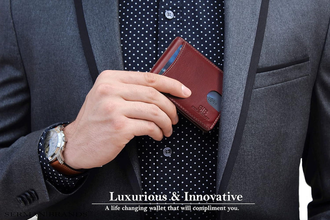 SERMAN BRANDS RFID Blocking Slim Bifold Genuine Leather Minimalist...