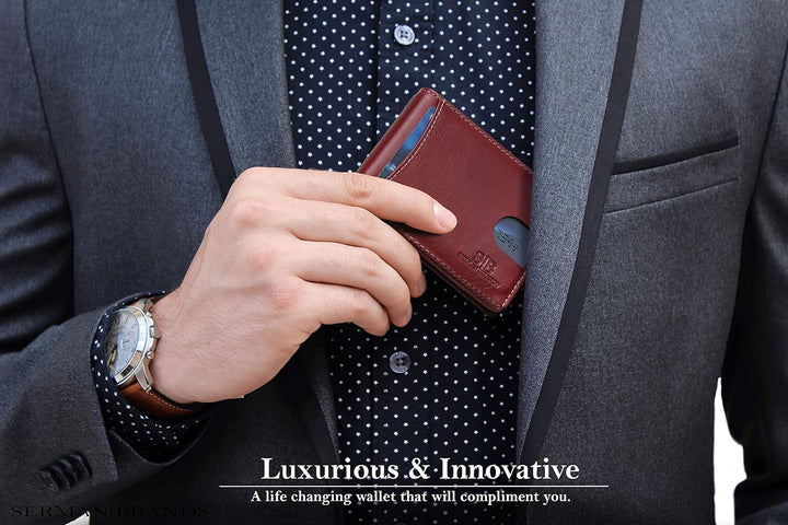 SERMAN BRANDS RFID Blocking Slim Bifold Genuine Leather Minimalist...