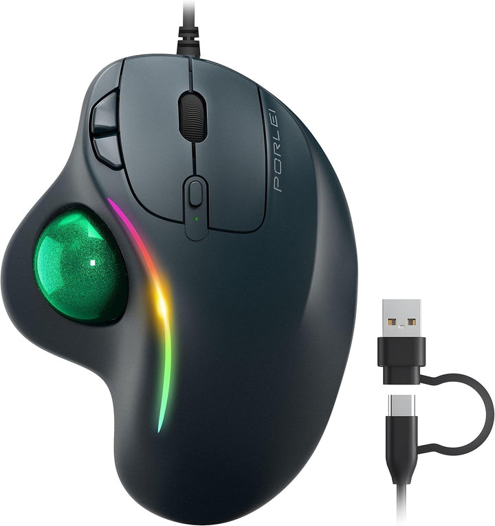 PORLEI Ratón de Bola con Cable y Iluminación RGB, Control Ergonómic...