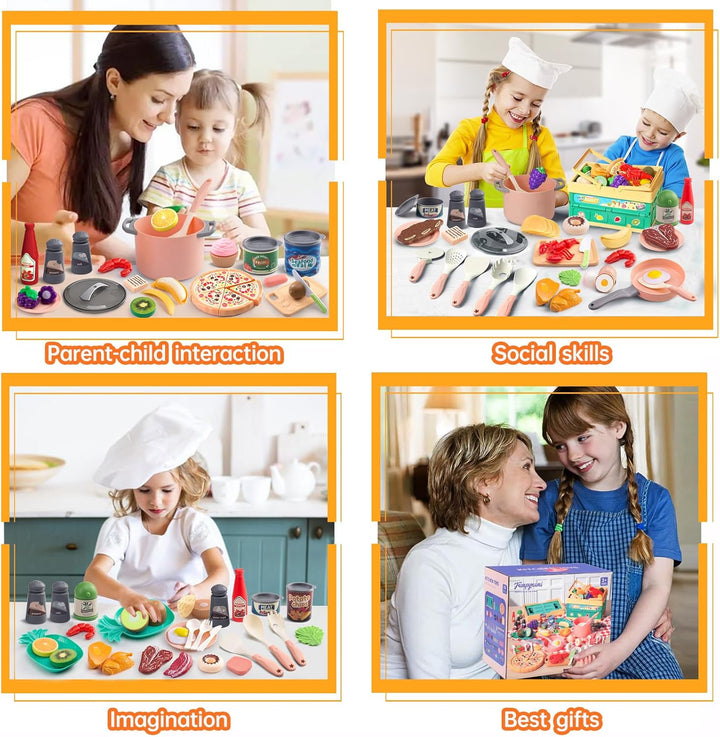 80 piezas de juego de cocina de simulación para niños pequeños, jue...