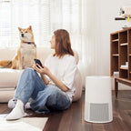 Amazon Basics Purificador de aire para el hogar y la oficina, 3 velocidades, temporizador, modo de suspensión (32 db), cubre hasta 1067 pies cuadrados, color blanco