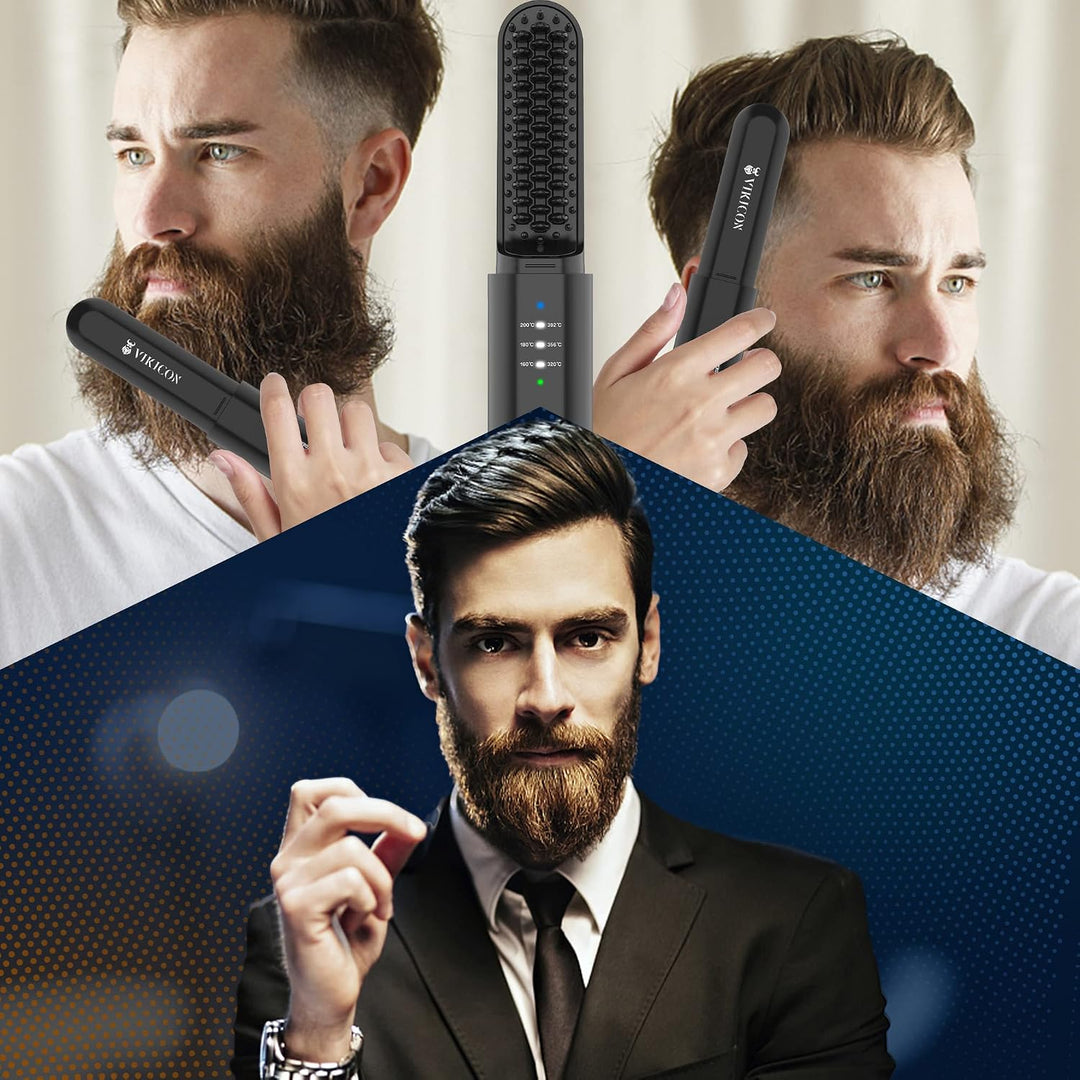 VIKICON - Alisador de barba para hombre, peine térmico 2 en 1 para...