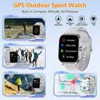 Reloj inteligente para mujeres y hombres, relojes inteligentes con GPS con frecuencia cardíaca, SpO2, monitor de sueño/estrés, más de 100 relojes deportivos de fitness, rastreador de actividad impermeable IP68 para teléfono Android/iOS (plata, 1.96