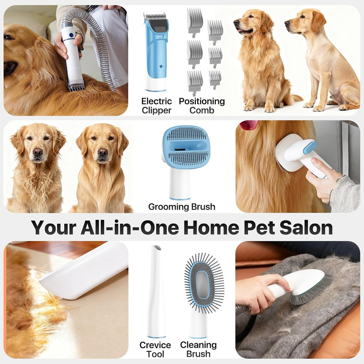Buenkee Kit de aspiradora de aseo para perros, cortadora de 15000 Pa