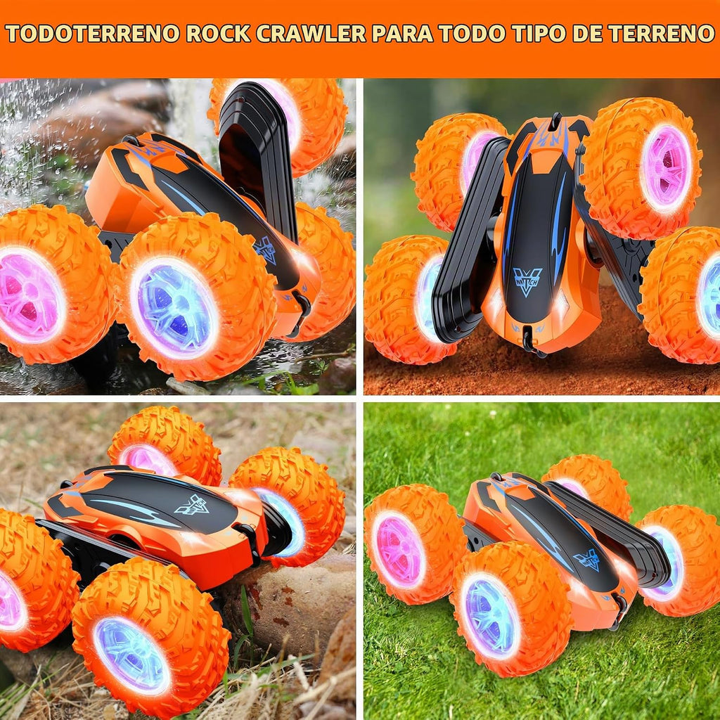 Auto de control remoto, auto eléctrico de carreras y acrobacias de 2.4GHz, rotación giratoria de 360° de doble cara, faros LED RC 4WD de alta velocidad todoterreno, regalo para niños de 3, 4, 5, 6, 7