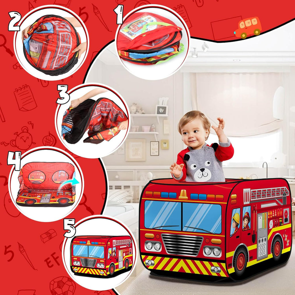 Camión de bomberos Pop Up Tent para niños, juguete interior/ exterior