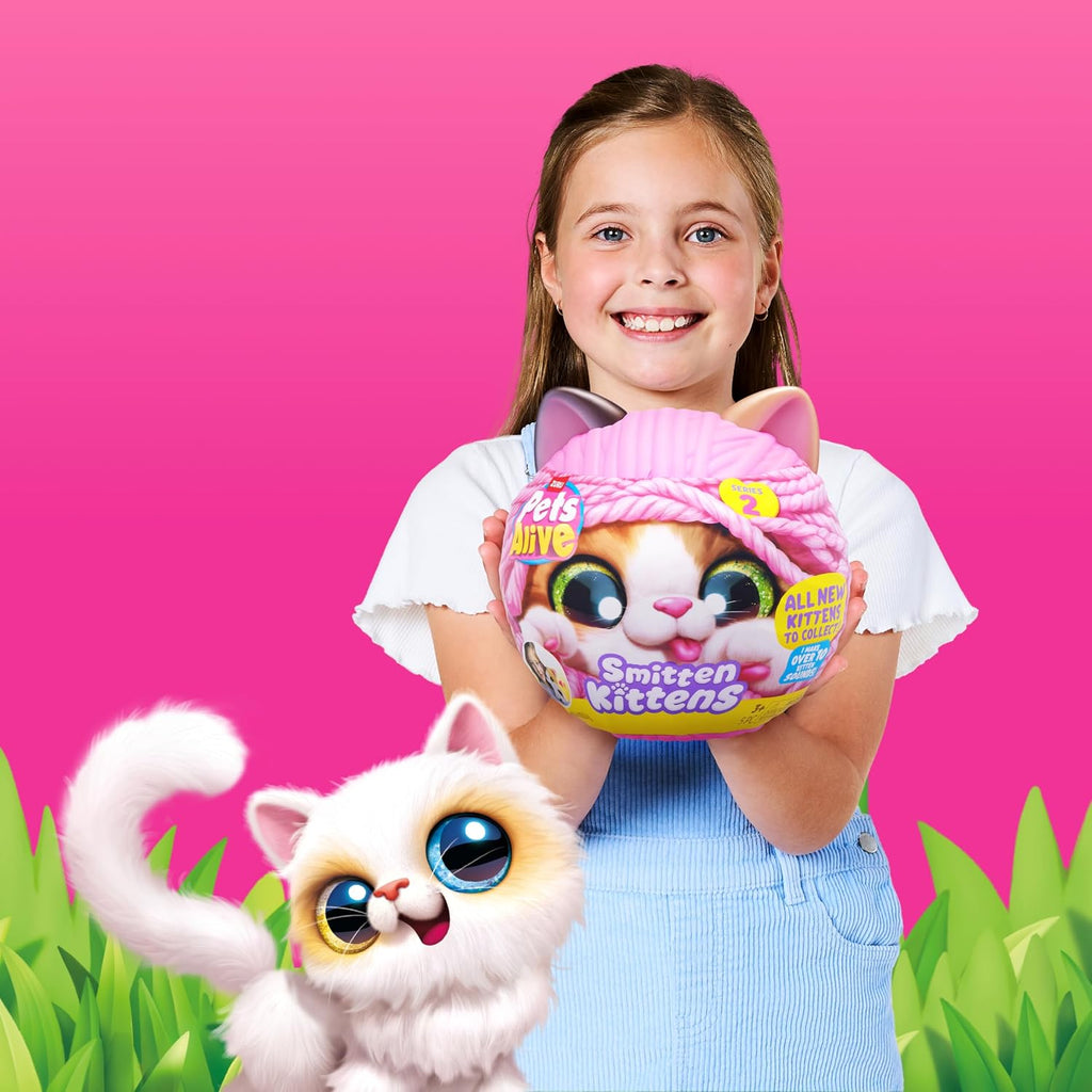 Pets Alive Smitten Kittens Serie 2 (Gato Calicó) por ZURU – Peluche Interactivo con 10 Sonidos, Unboxing Sorpresa, Mascota Suave Coleccionable para Edades 3+
