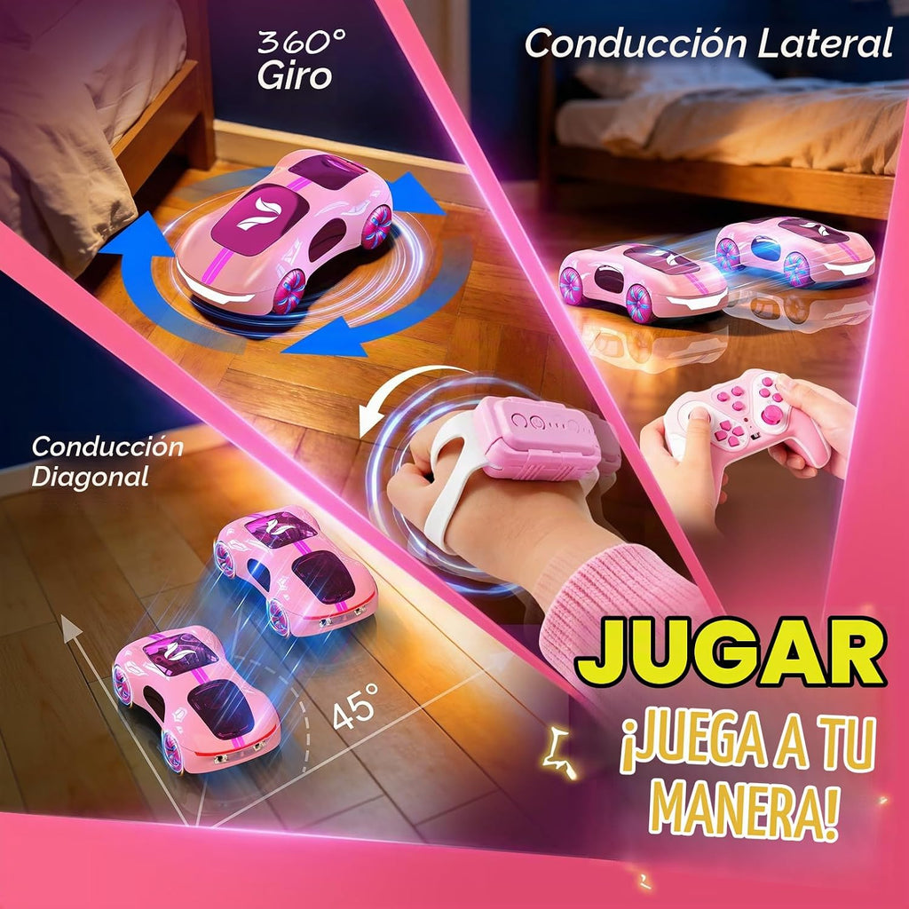 Coche de control remoto rosa para niñas, control remoto a mano