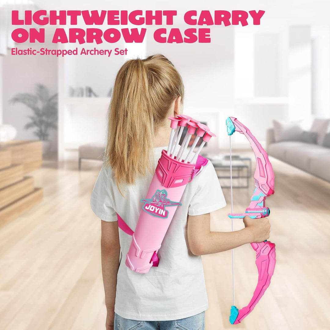 JOYIN Juego de arco y flecha rosa para niñas, juego de juguetes de...