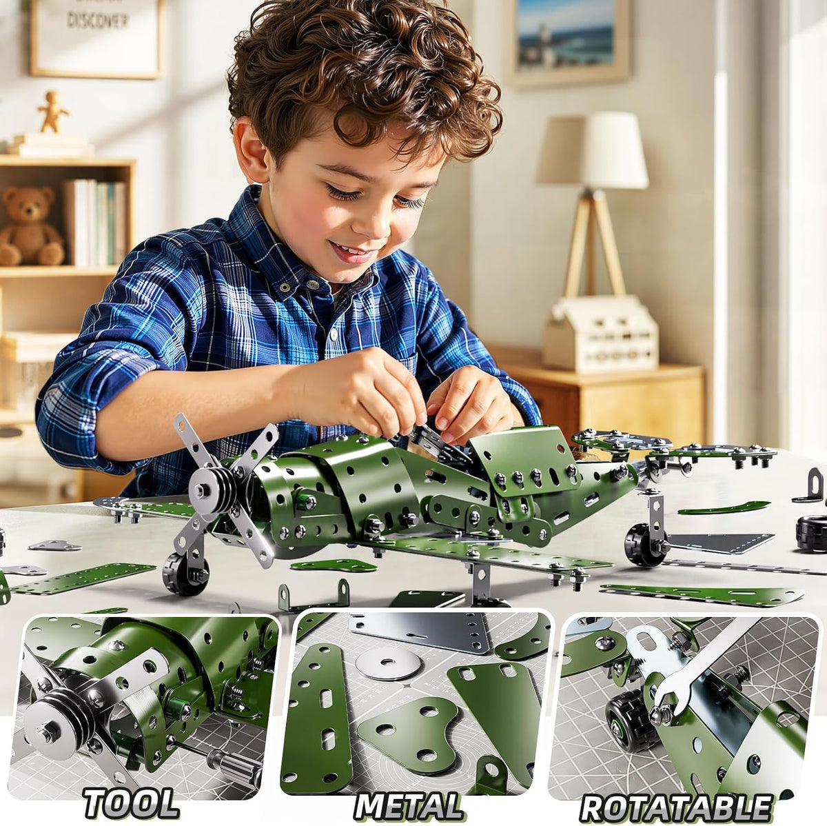 Kits de avión modelo de metal, proyectos STEM para niños de 8 a 12 años, juguetes educativos de construcción, modelo de avión de metal para niños y niñas de 8, 9, 10, 11, 12 años