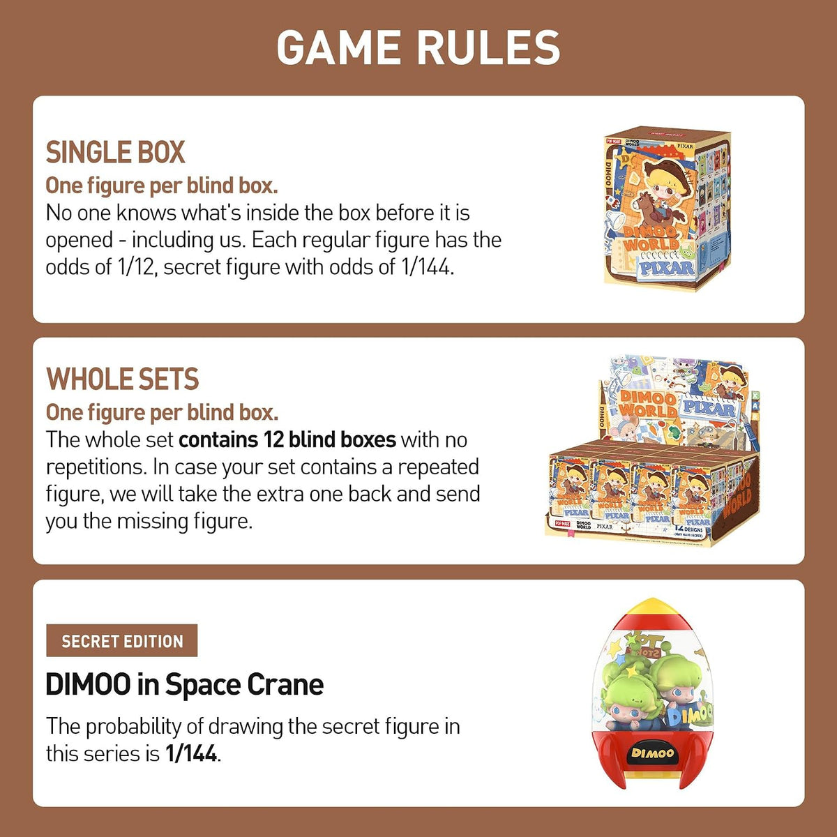 POP MART DIMOO World × Pixar Series - Figuras de caja ciega, juego completo