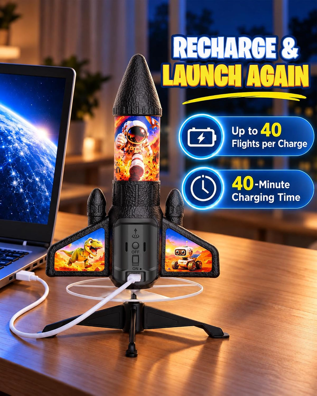 Lanzacohetes para niños, vuela hasta 200 pies, juguete de espuma EPP mejorada para exteriores con paracaídas de lanzamiento automático, luces LED, regalo para niños y niñas a partir de 6 años
