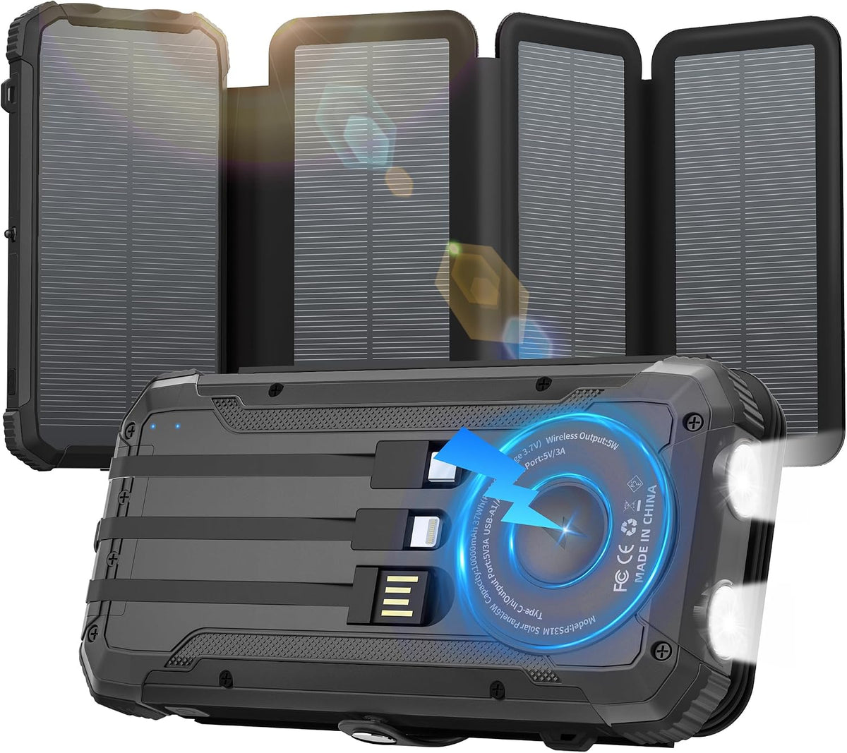GULLVEN Cargador solar con 3 cables y 4 paneles solares, cargador i...