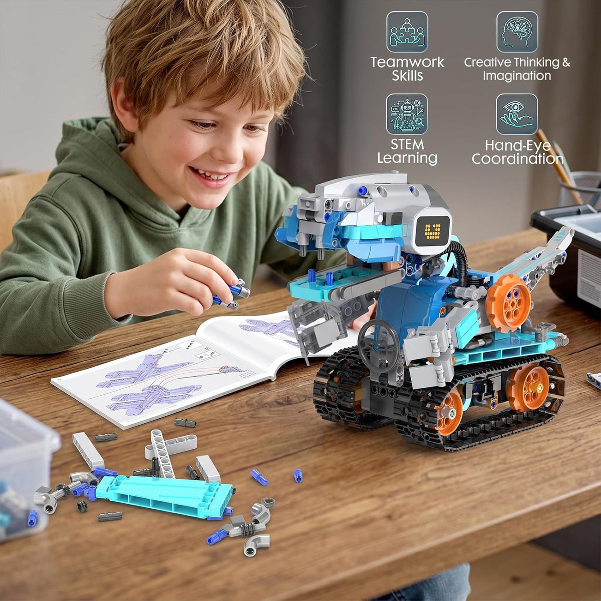 Kits de construcción de robots STEM 5 en 1 para niños de 6 a 12 años, aplicación y RC STEM dinosaurio robot juguetes de construcción para edades de 8 a 13 años, 886 piezas