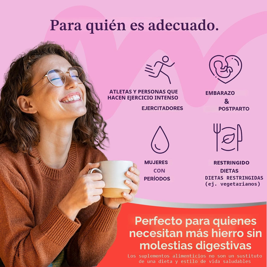 Suplemento de hierro activo de 25 mg + multivitamínico para mujeres...