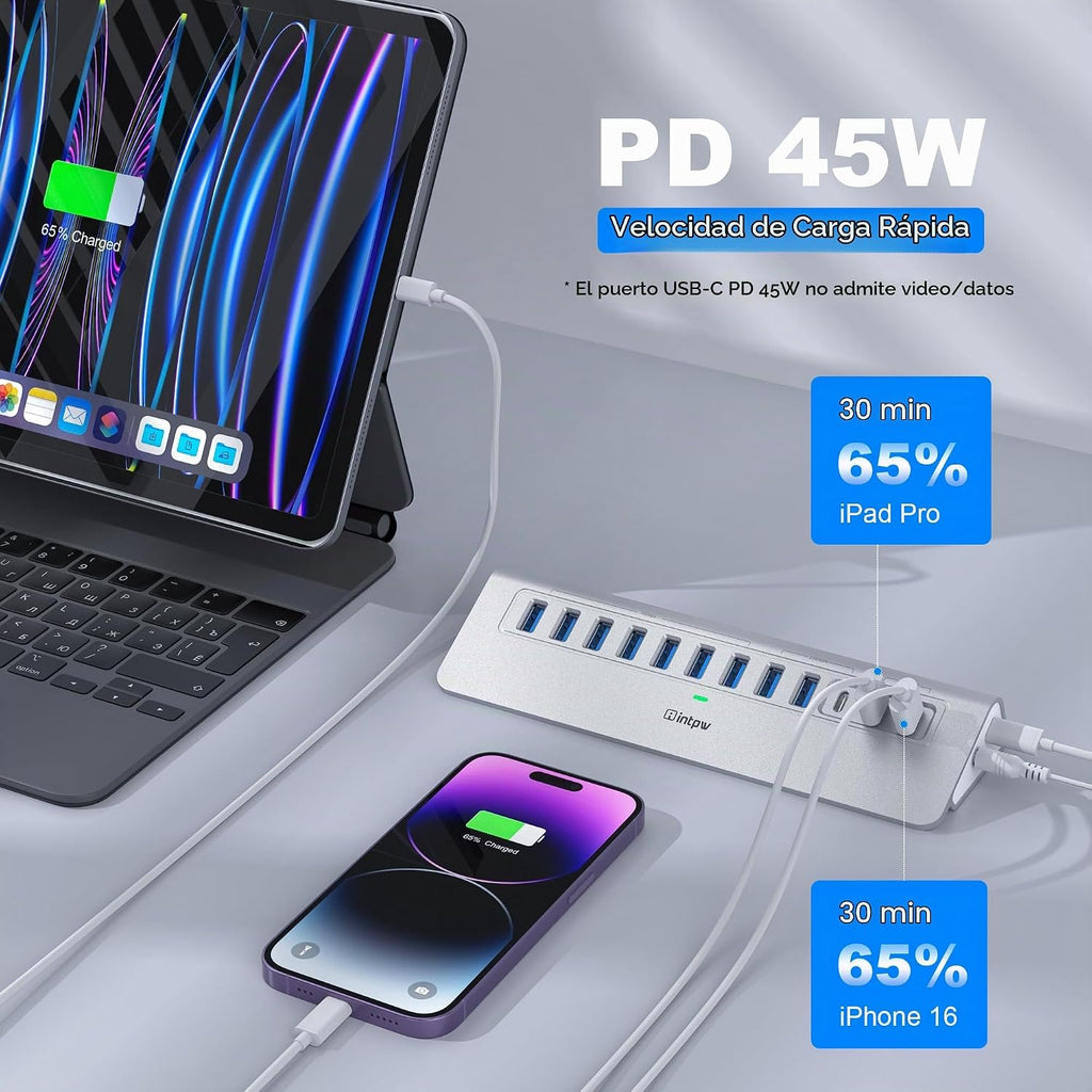 intpw, YH9AC, hub USB 3.2 de 12 puertos, alimentado