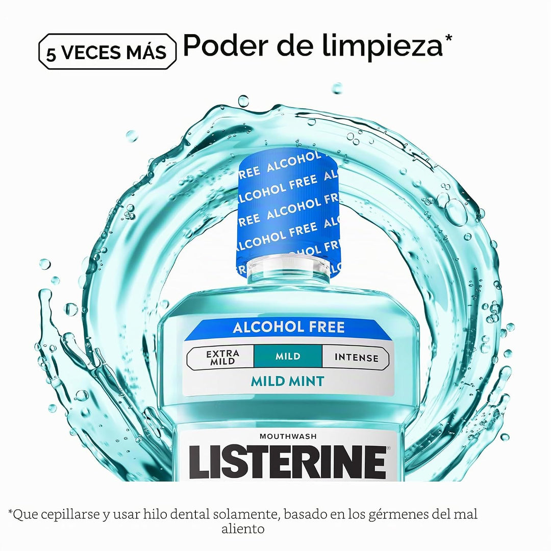 Listerine Enjuague bucal sin alcohol de menta fresca, eliminación d...