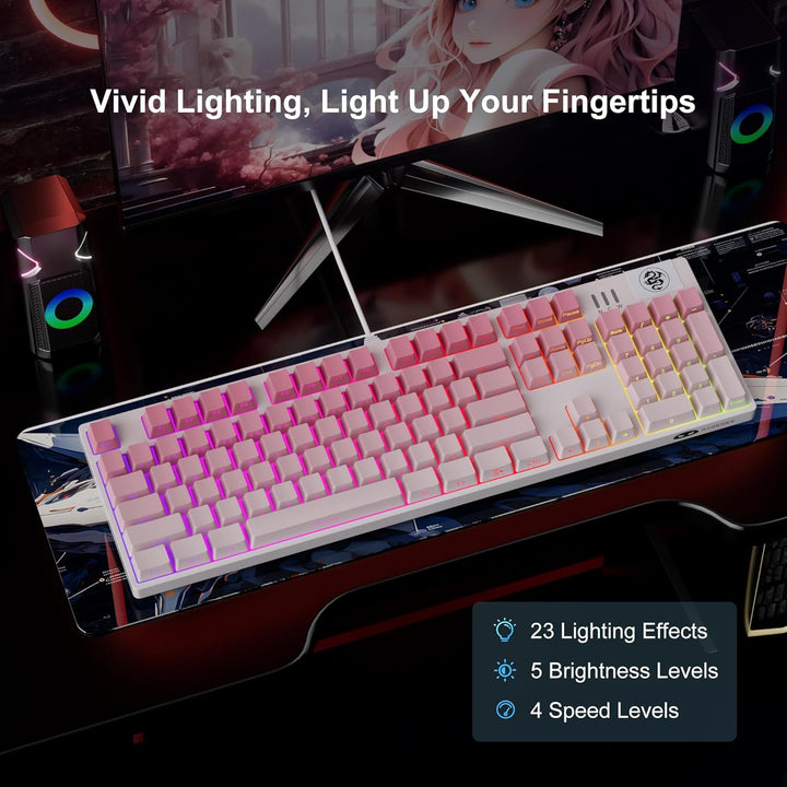 MageGee MK-Storm - Teclado mecánico para juegos, 104 teclas con cab...