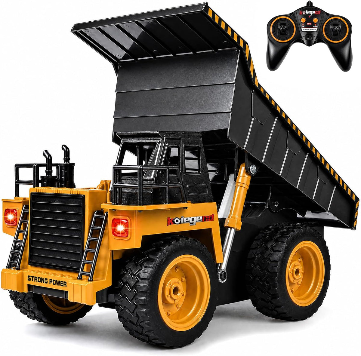 Camión de volcado a control remoto RC, vehículo de construcción, juguetes de camión con batería recargable para niños pequeños, niños y niñas