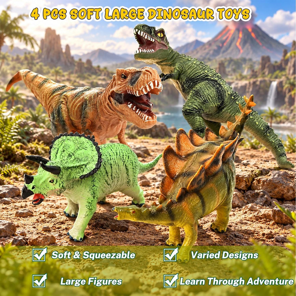 Juguetes de dinosaurio grandes para niños de 3 a 5 años, 4 piezas de 10 pulgadas, juguete realista de dinosaurio suave para los amantes de los dinosaurios, figuras de dinosaurio grandes de