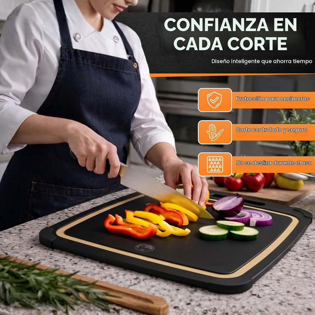 Juego de 3 tablas de cortar de madera compuesta, ranura para