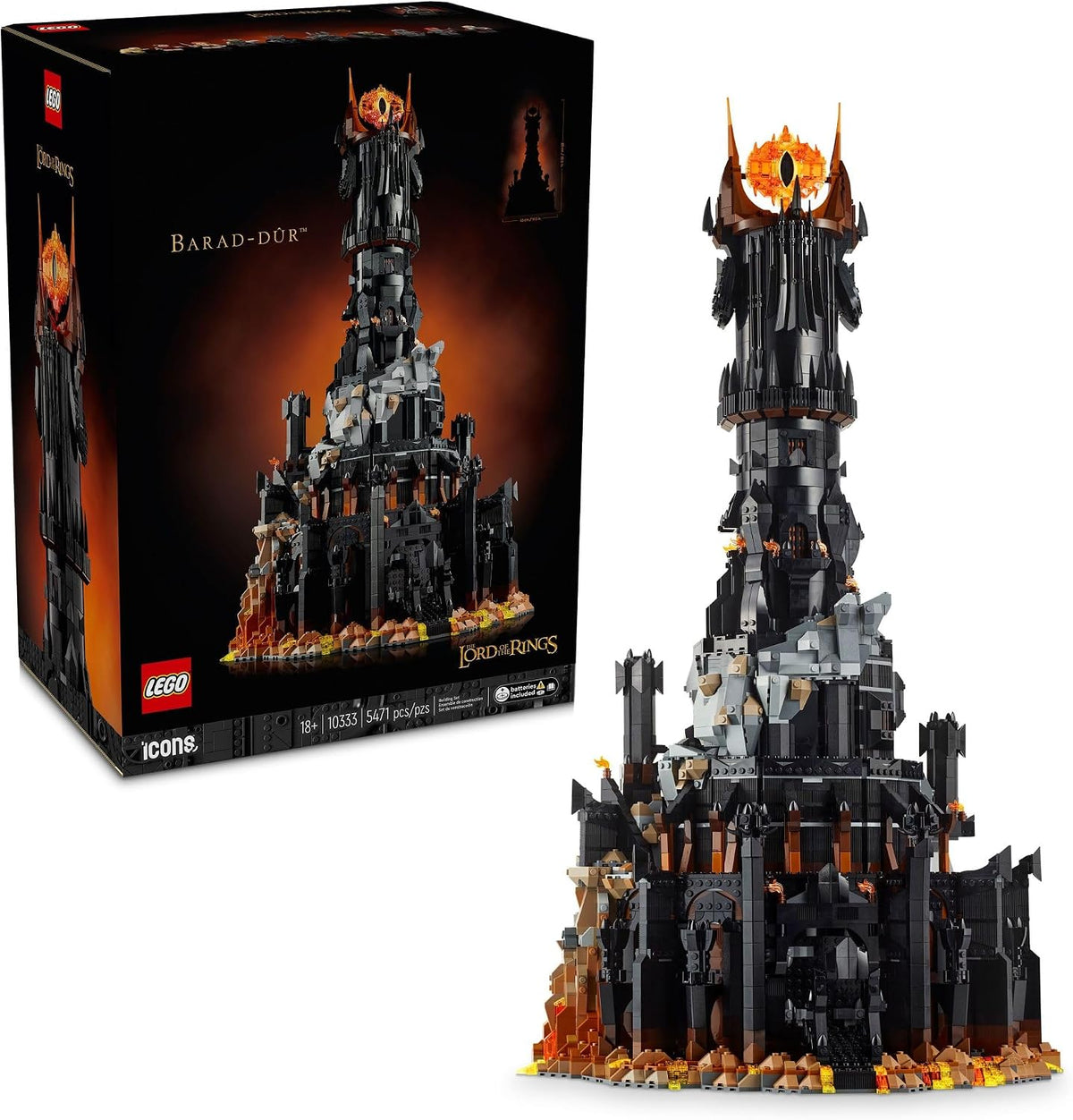 LEGO Icons El Señor de los Anillos: Juego de construcción Barad-dûr para adultos – El Señor de los Anillos coleccionable para fans – Incluye 10 minifiguras – Regalo para hombres y mujeres – 10333