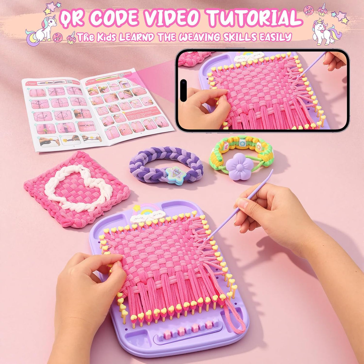 Kit de fabricación de pulseras de la amistad y telar de tejido de bricolaje, más de 500 cuerdas coloridas, bandas y cuentas, regalo creativo de artes y manualidades para niñas de 6 a 12 años, regalo de Navidad ideal para niñas de 5, 6, 7, 8 a 12 años