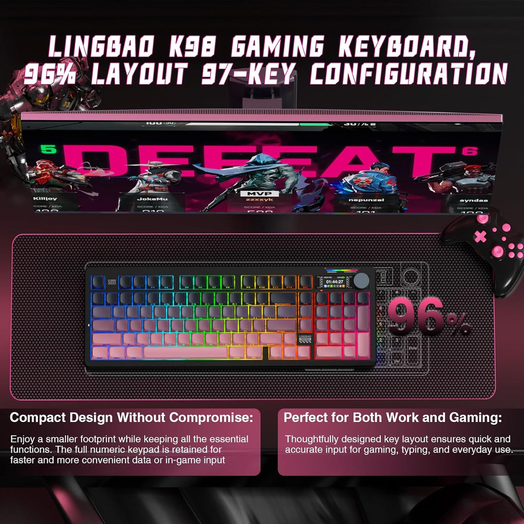 LINGBAO K98 PRO Teclado mecánico inalámbrico, con pantalla y perill...