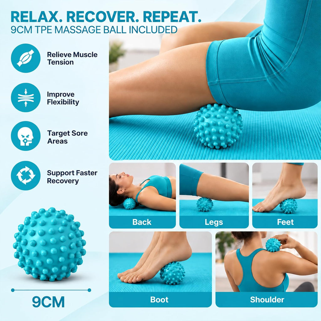 Tapete de yoga extra grueso, antideslizante de 0.591 in NBR, 72 x 24 pulgadas, viene con bola de masaje TPE y cronómetro digital, alfombrilla de entrenamiento para ejercicio en casa, fitness, pilates