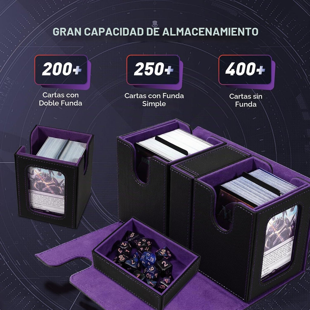 TiMOVO Caja de Deck MTG Commander para YuGiOh TCG CCG Magic Cards, negra+púrpura