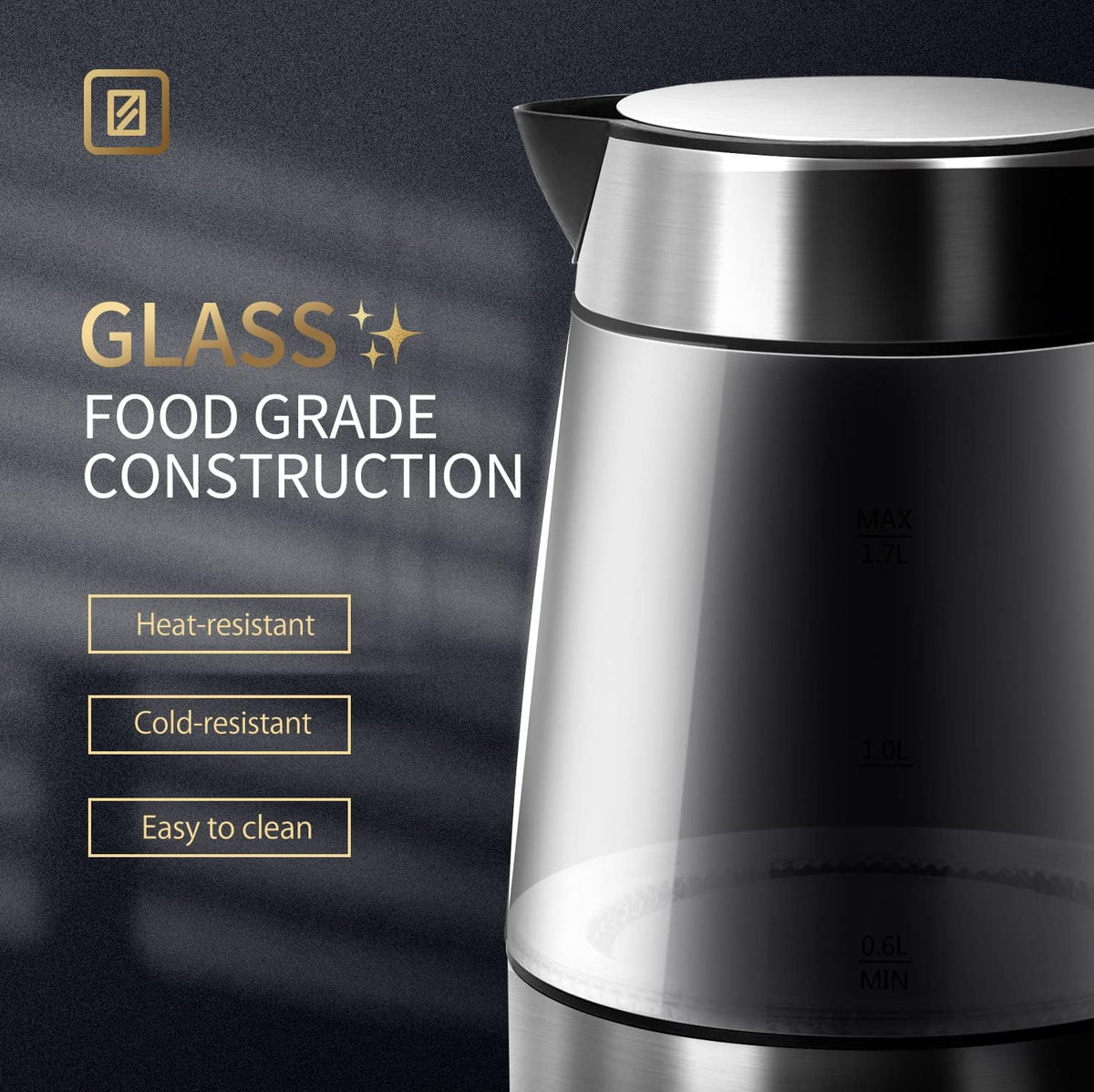 Taylor Swoden - Tetera de vidrio eléctrica para agua caliente para té y café de 1.7 litros, hervidor eléctrico de ebullición rápida, hervidor de agua inalámbrico con apagado automático y protección