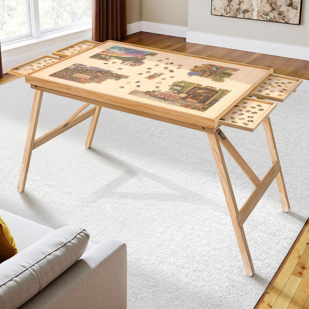 TEAKMAMA Mesa para rompecabezas de 1500 piezas, tablero para rompecabezas de 27.6" de alto con patas para adultos