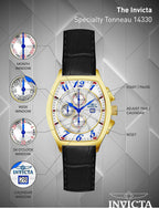 Invicta 14330 Specialty reloj chapado en oro amarillo 18 K con tres bandas de cuero para hombre