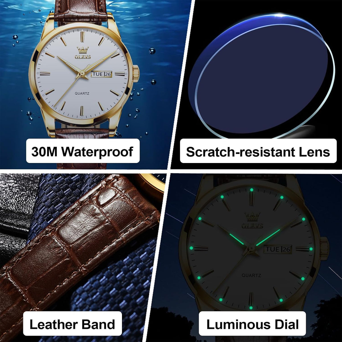 Reloj de cuero casual para hombre, fácil de leer, analógico de acero inoxidable de tres manecillas, para hombre, minimalista, fecha, impermeable, luminoso, reloj de pulsera de cuarzo para