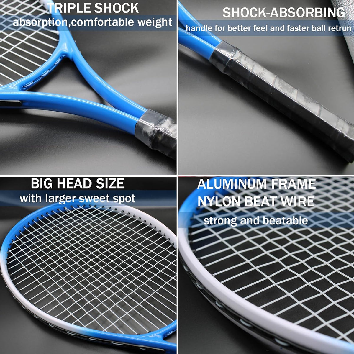 Juego de raquetas de tenis para adultos, 2 jugadores para adultos, juego de raquetas de tenis recreativas para principiantes y profesionales con 4 pelotas de tenis, 3 sobreagarres, 1 bolsa de