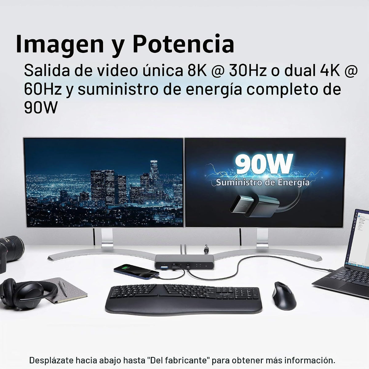Kensington SD5700T Estación de acoplamiento Thunderbolt 4, Dual 4K, 90W PD - Compatible con Windows y Mac OS (K35175NA)