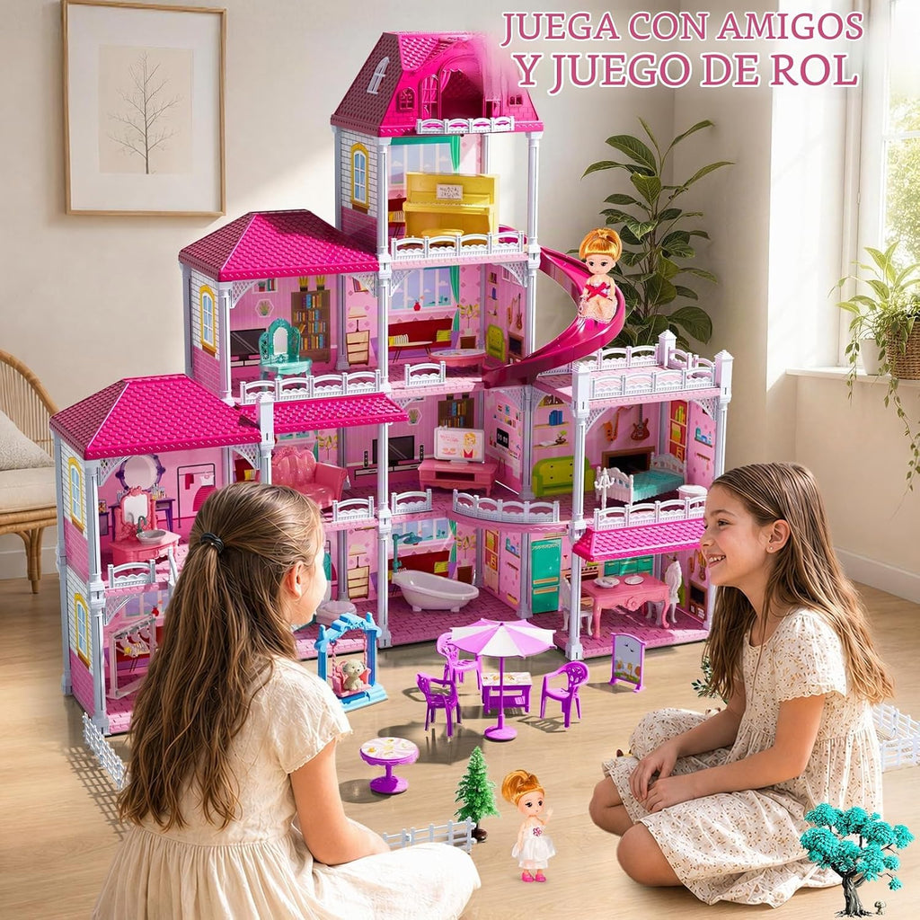 Villa de 4 Historias con 11 Habitaciones para Niñas de 3 a 8 Años - 11 Habitaciones, 2 Muñecas